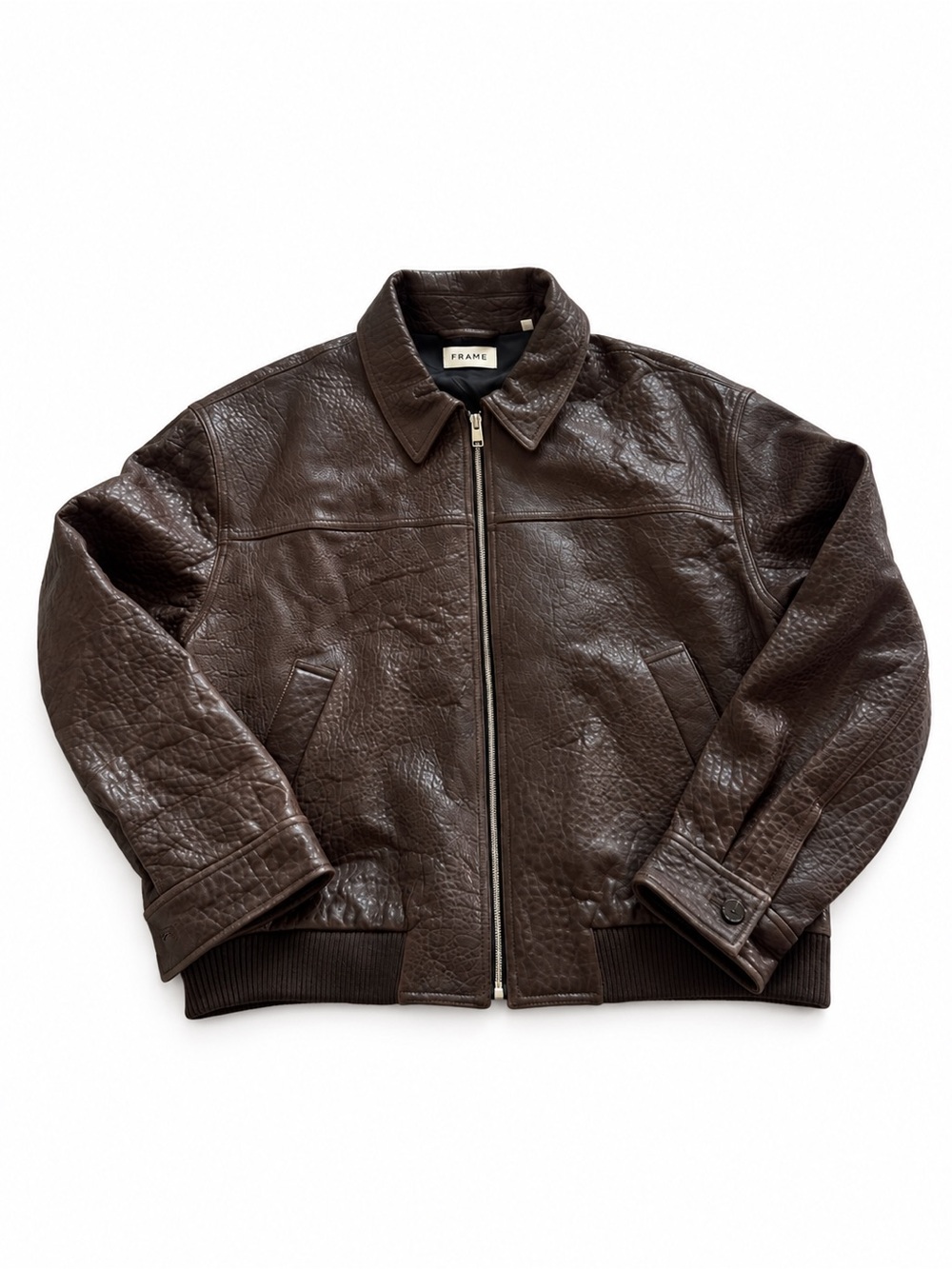 NEW! Frame Denim Mens Brown Leather Zip Bomber Jacket